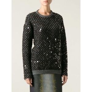 Cedric Charlier • Paris Designer Sequin Black Grey Wool Sweater